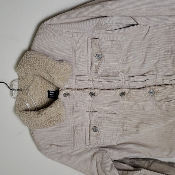 Gap Sherpa lined corduroy jacket, button front, neutral, women's size small - Picture 2 of 7